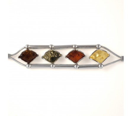 Bracelet argent 925 et ambre 4 couleurs 