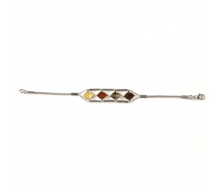 Bracelet argent 925 et ambre 4 couleurs 