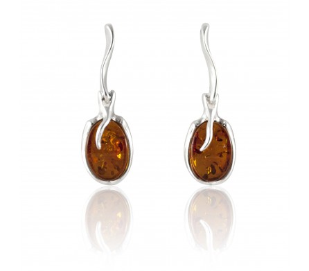 Boucles d'oreilles ambre cognac et argent 925