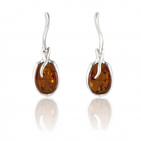 Boucles d'oreilles ambre cognac et argent 925