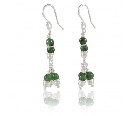 Boucles pendantes aventurine et argent 925