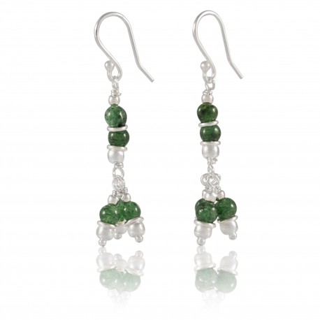 Boucles pendantes aventurine et argent 925