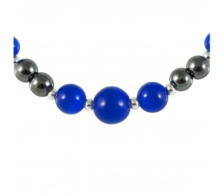 Collier oeil de chat bleu et hématite