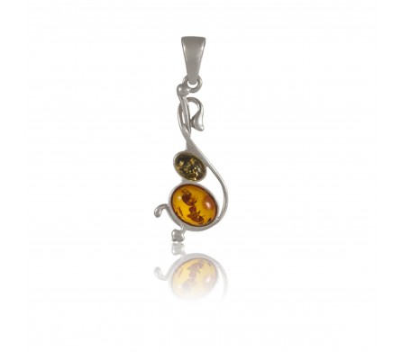 Pendentif ambre deux couleurs et argent