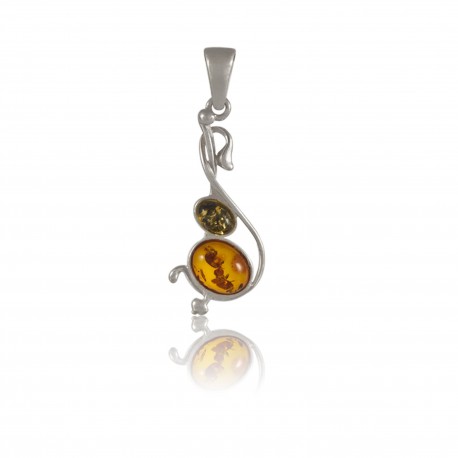 Pendentif ambre deux couleurs et argent