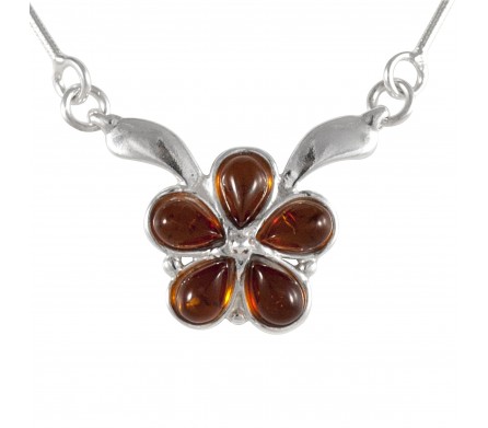 Collier Ambre cognac Tyffanie, Argent 925