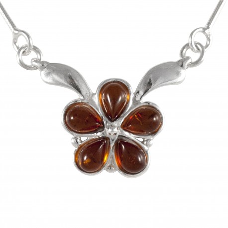 Collier Ambre cognac Tyffanie, Argent 925