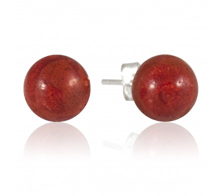  Boucles Pierre clous de Corail orangé, Argent 925