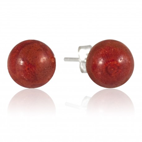  Boucles Pierre clous de Corail orangé, Argent 925