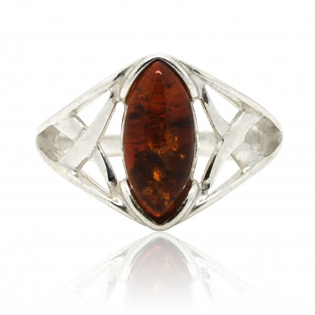 Argent et Ambre cognac, Bague Cassy