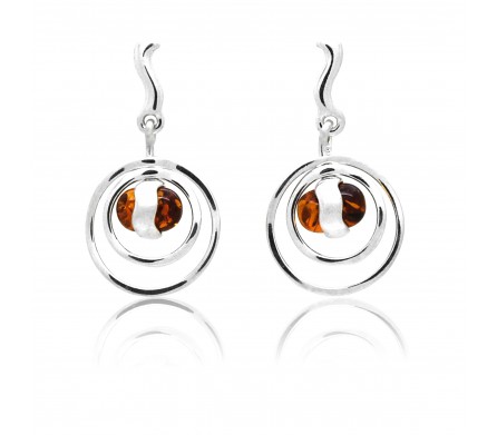 Ambre naturel et argent, boucles d'oreilles Ange