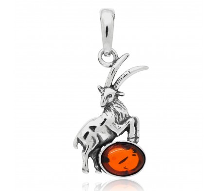 Pendentif Capricorne, Ambre cognac et Argent