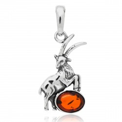 Pendentif Capricorne, Ambre cognac et Argent