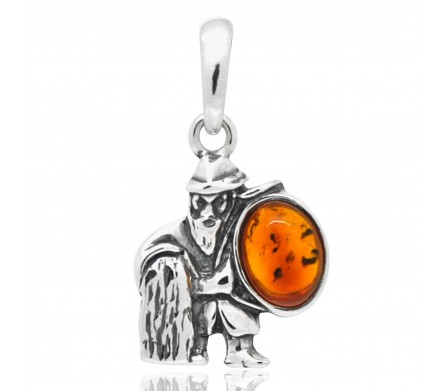 Pendentif Verseau, Ambre cognac et Argent