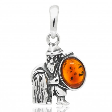 Pendentif Verseau, Ambre cognac et Argent