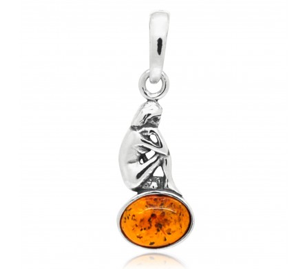 Pendentif Vierge, Ambre cognac et Argent