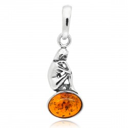 Pendentif Vierge, Ambre cognac et Argent