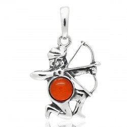 Pendentif Sagittaire, Ambre cognac et Argent