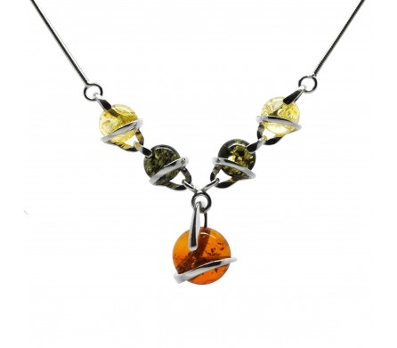 Ambre naturel et argent, collier Alisea