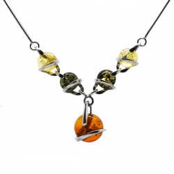 Ambre naturel et argent, collier Alisea