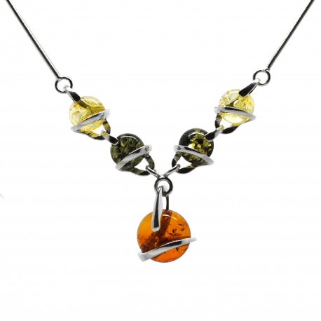 Ambre naturel et argent, collier Alisea