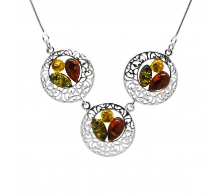 Ambre naturel et argent, collier Carla