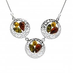 Ambre naturel et argent, collier Carla