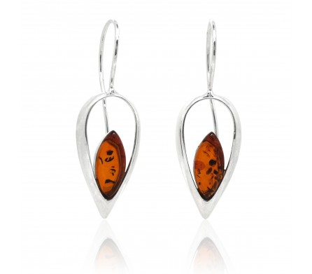 Ambre naturel et Argent, Boucles d'oreilles Ania