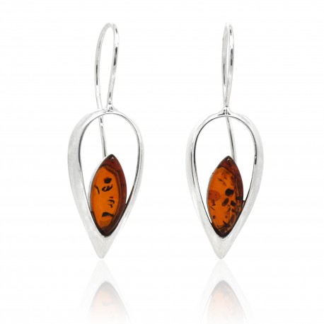 Ambre naturel et Argent, Boucles d'oreilles Ania