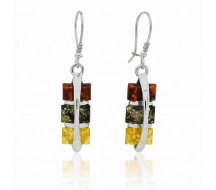 Ambre naturel et Argent, Boucles d'oreilles Astrid