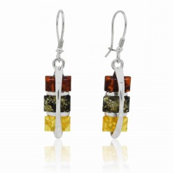 Ambre naturel et Argent, Boucles d'oreilles Astrid