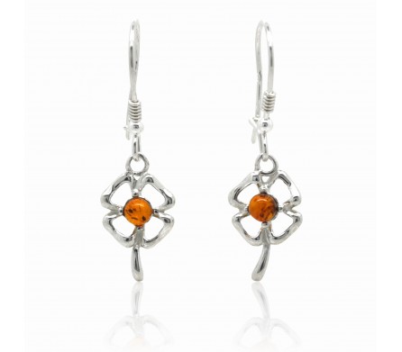 Ambre naturel et Argent, Boucles d'oreilles Ania