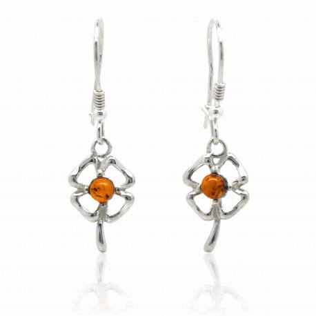 Ambre naturel et Argent, Boucles d'oreilles Ania