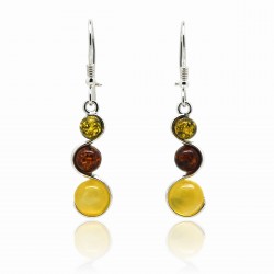 Ambre naturel et Argent, Boucles d'oreilles Ania