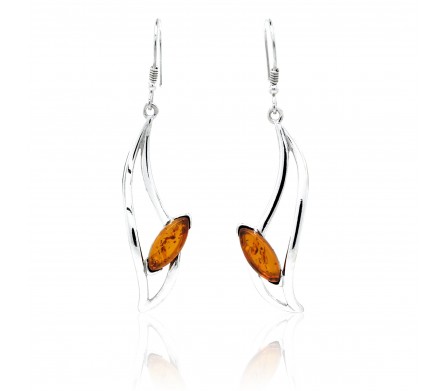 Ambre naturel et Argent, Boucles d'oreilles Ania