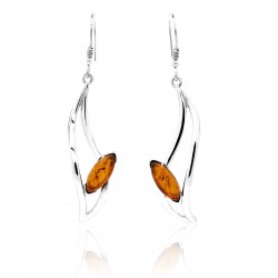 Ambre naturel et Argent, Boucles d'oreilles Ania