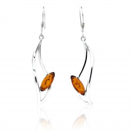 Ambre naturel et Argent, Boucles d'oreilles Ania