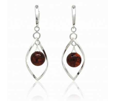 Ambre naturel et Argent, Boucles d'oreilles Ania