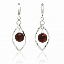 Ambre naturel et Argent, Boucles d'oreilles Ania