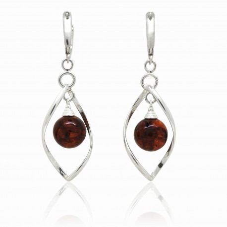 Ambre naturel et Argent, Boucles d'oreilles Ania