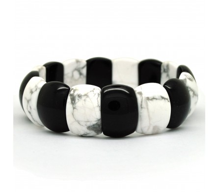 Howlite et Onyx, Bracelet rectangle de Pierre