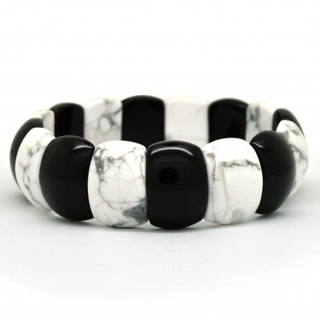 Howlite et Onyx, Bracelet rectangle de Pierre