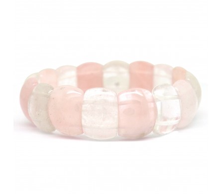 Rectangle de Cristal de roche et quartz rose, Bracelet en Pierre