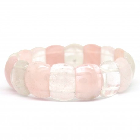 Rectangle de Cristal de roche et quartz rose, Bracelet en Pierre