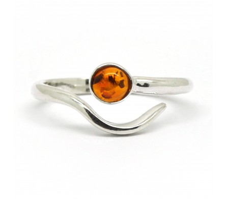 Ambre cognac et Argent, Bague Line