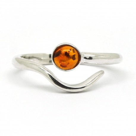 Ambre cognac et Argent, Bague Line