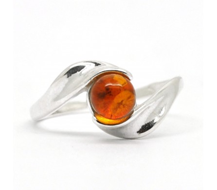 Ambre cognac et Argent, Bague Lola