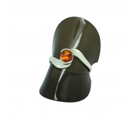 Ambre cognac et Argent, Bague Lola