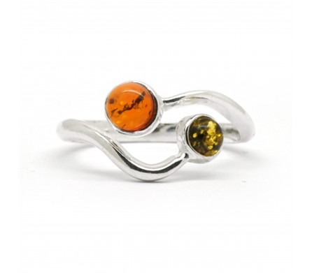 Ambre deux couleurs et Argent, Bague Jade