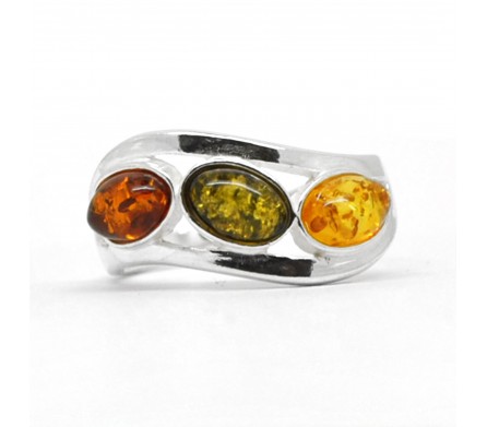 Bague Ambre trois couleurs et Argent, Caroline